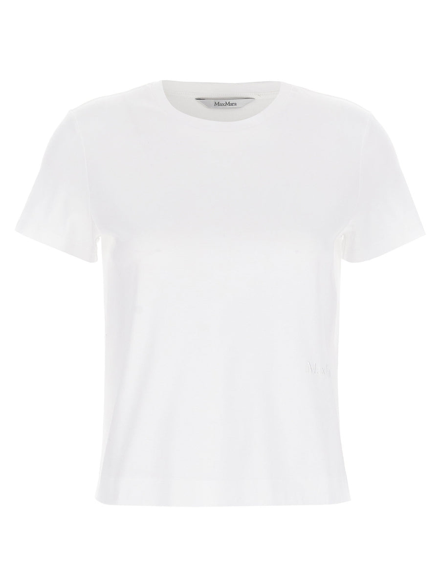 Max Mara Nerina White Cotton Crewneck T Shirt For Women With Subtle Tonal Logo Embroidery