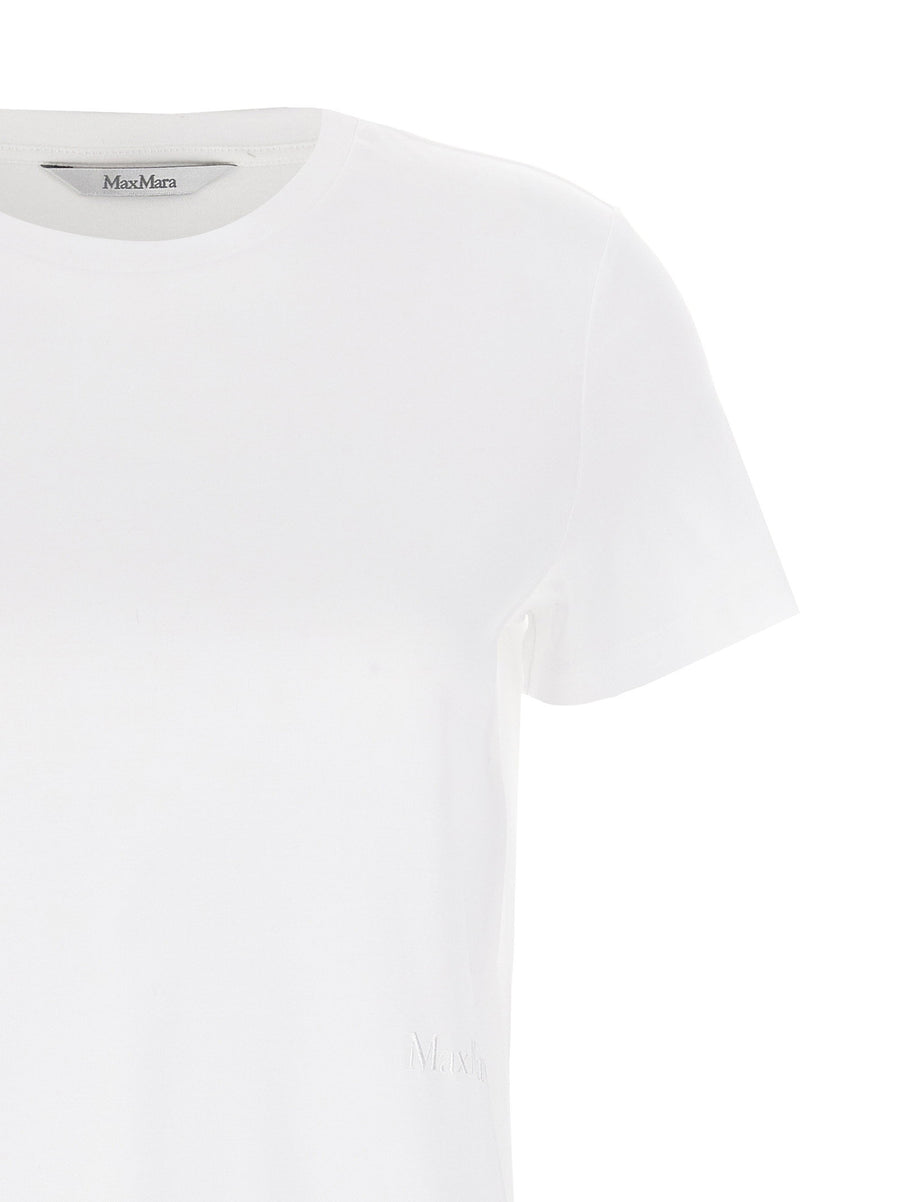 Max Mara Nerina White Cotton Crewneck T Shirt For Women With Subtle Tonal Logo Embroidery