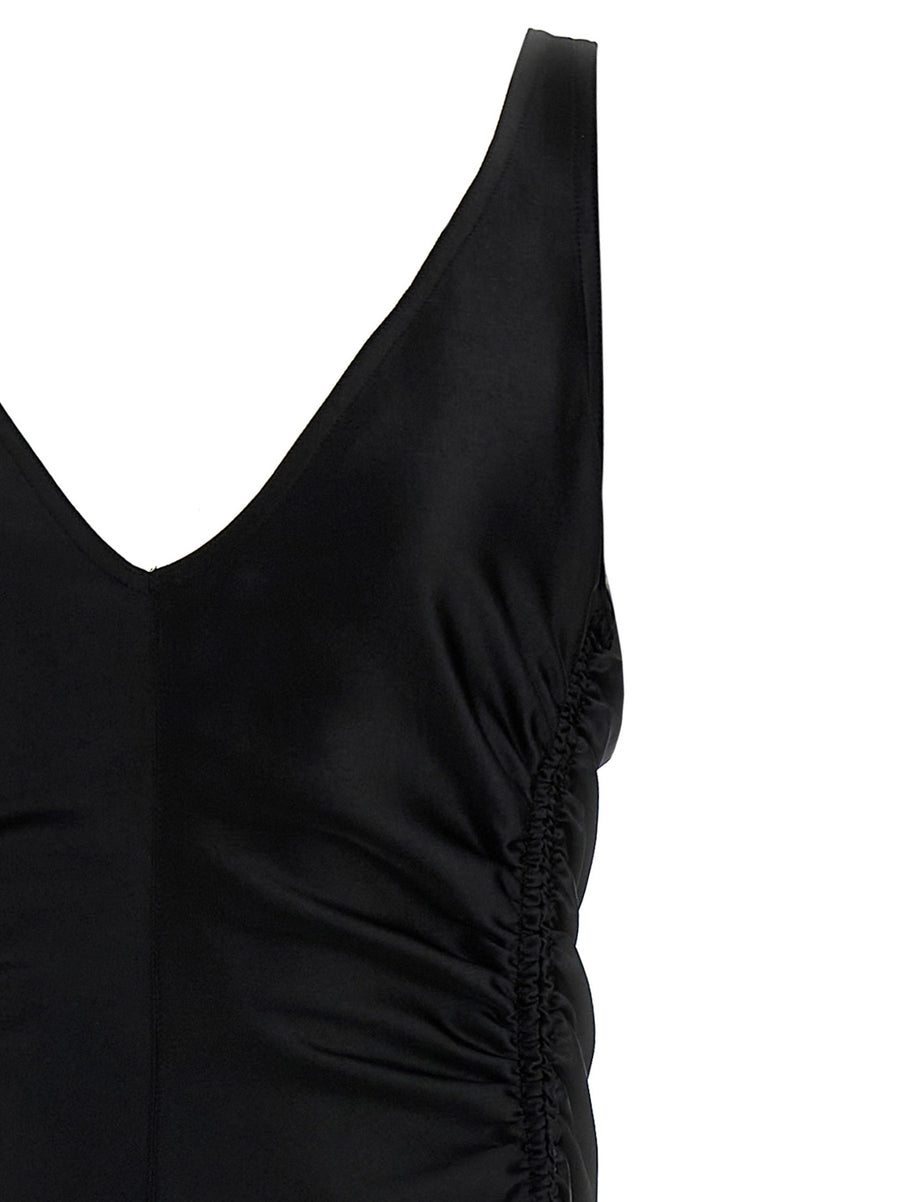 Sportmax Katia Satin Dress For Women With Dramatic Deep V Neck Front And Back And Elastic Crinkle Hips Mermaid Skirt