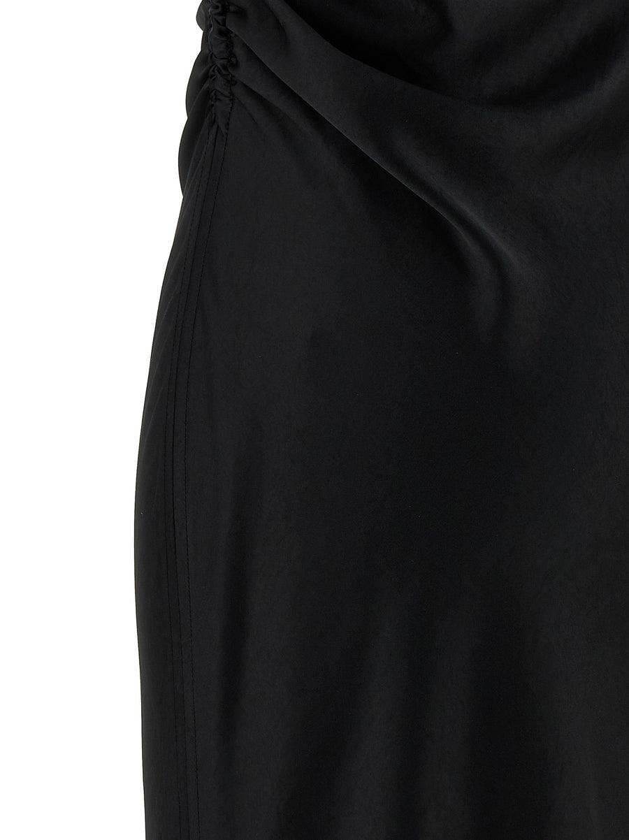 Sportmax Katia Satin Dress For Women With Dramatic Deep V Neck Front And Back And Elastic Crinkle Hips Mermaid Skirt