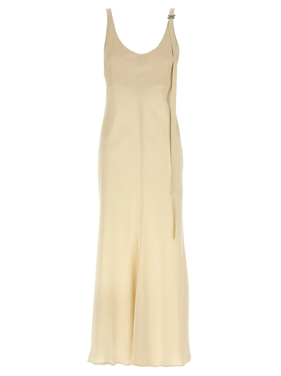 Sportmax Unione Dress For Women Beige 100 Percent Viscose Elegant Mermaid Silhouette With V Neck And Adjustable Straps