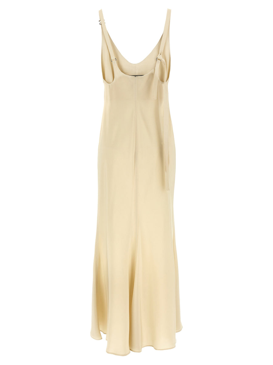 Sportmax Unione Dress For Women Beige 100 Percent Viscose Elegant Mermaid Silhouette With V Neck And Adjustable Straps