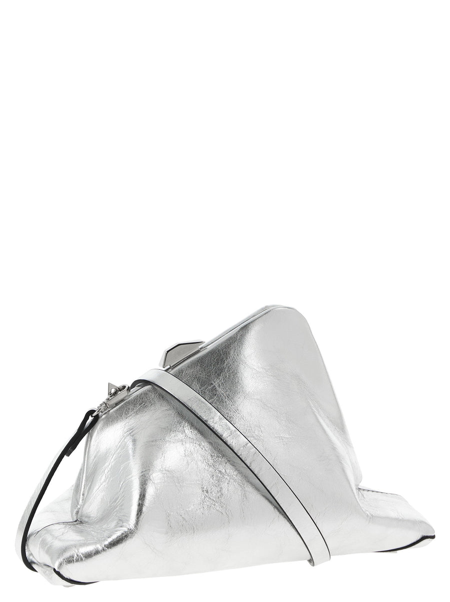 The Attico Day Off Small Clutch for Women Compact Silver Calfskin With Craquele Finish Evening Bag