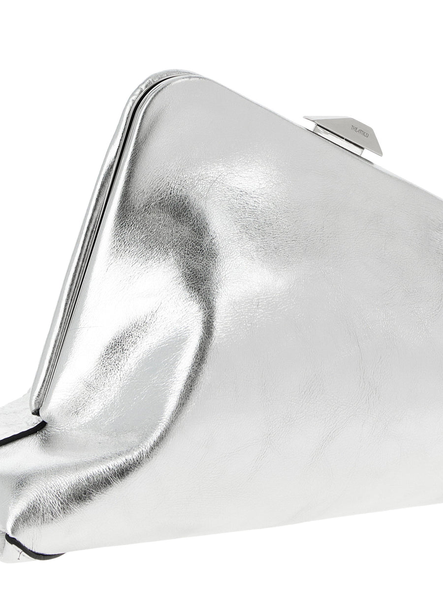 The Attico Day Off Small Clutch for Women Compact Silver Calfskin With Craquele Finish Evening Bag