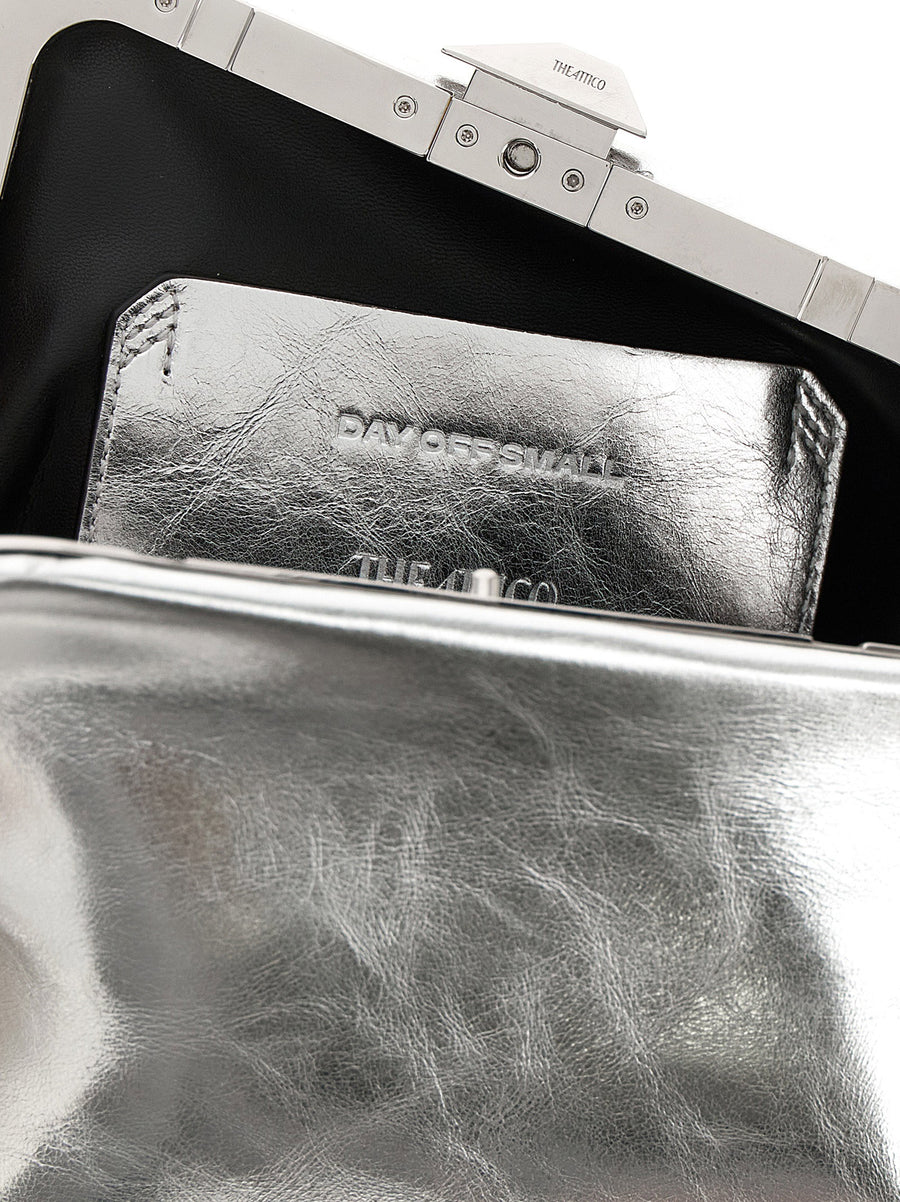 The Attico Day Off Small Clutch for Women Compact Silver Calfskin With Craquele Finish Evening Bag
