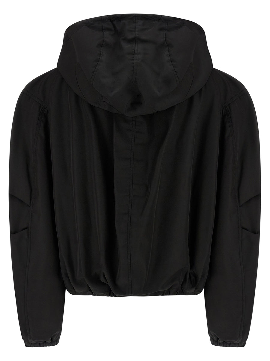 The Attico Maxi Hood Bomber Jacket For Women Luxe Black Polyamide Maxi Hood Logo Zip City Ready Outerwear