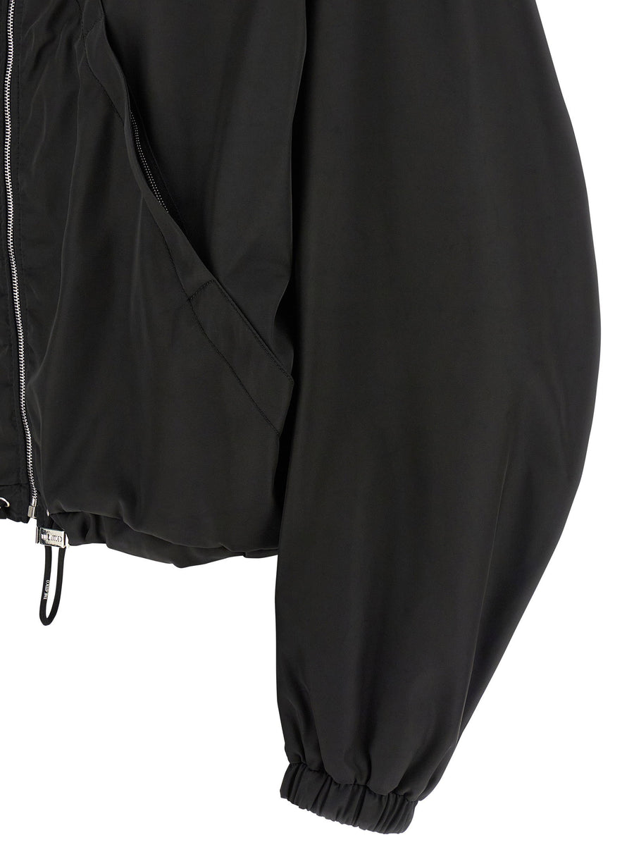 The Attico Maxi Hood Bomber Jacket For Women Luxe Black Polyamide Maxi Hood Logo Zip City Ready Outerwear