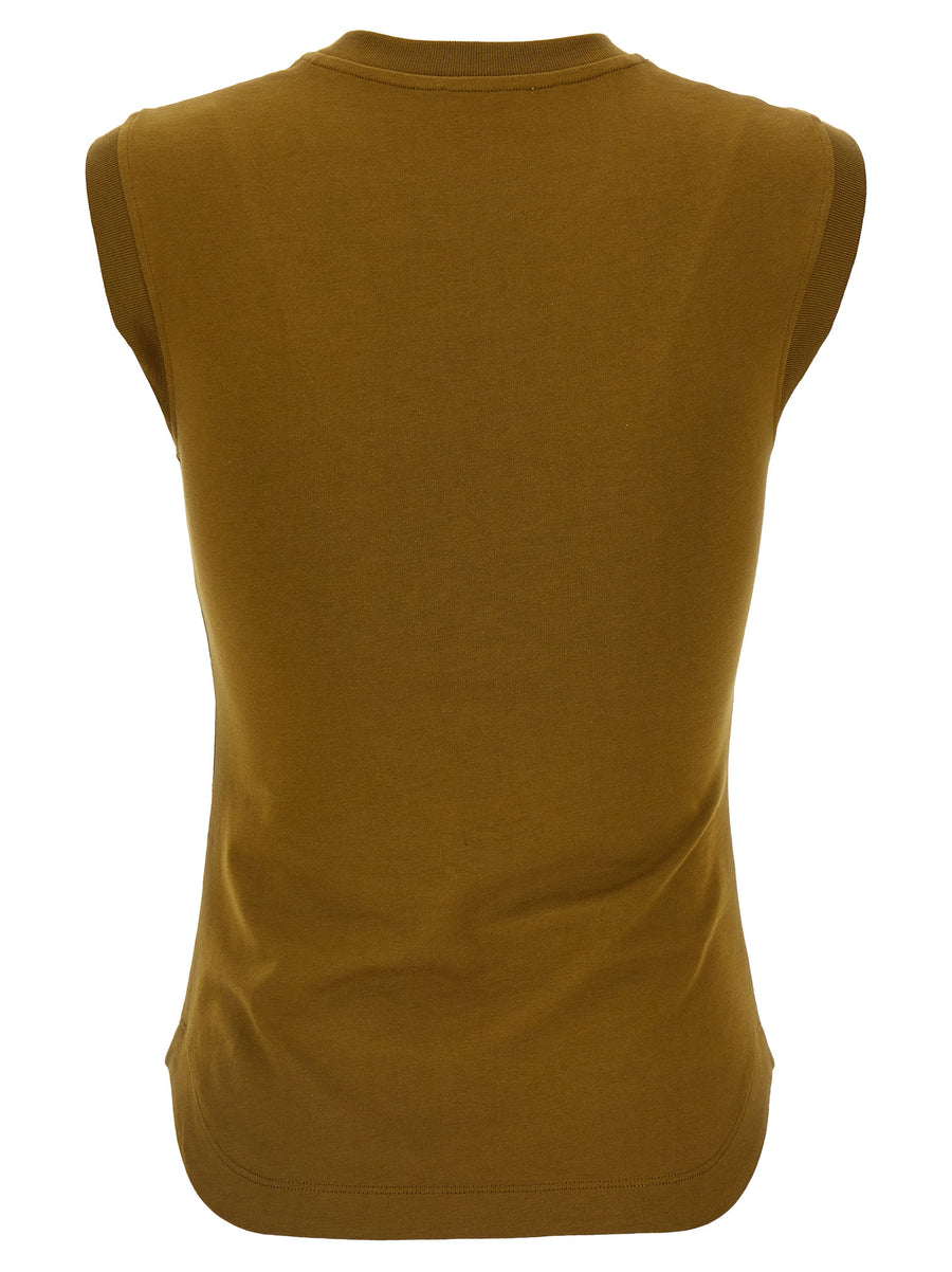 The Attico Reese Top Green 100 Percent Cotton Luxury Crew Neck With Shaped Hem Embroidered Logo For Women