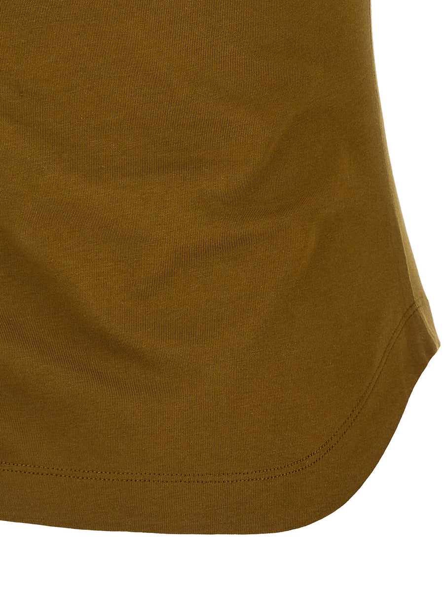 The Attico Reese Top Green 100 Percent Cotton Luxury Crew Neck With Shaped Hem Embroidered Logo For Women