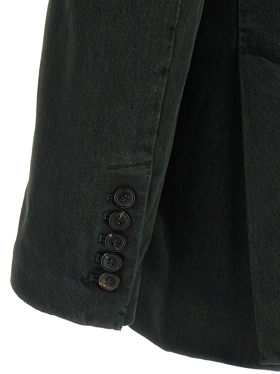 Dries Van Noten Befya Green Denim Blazer For Women Double Breasted Velvet Lapel Edition