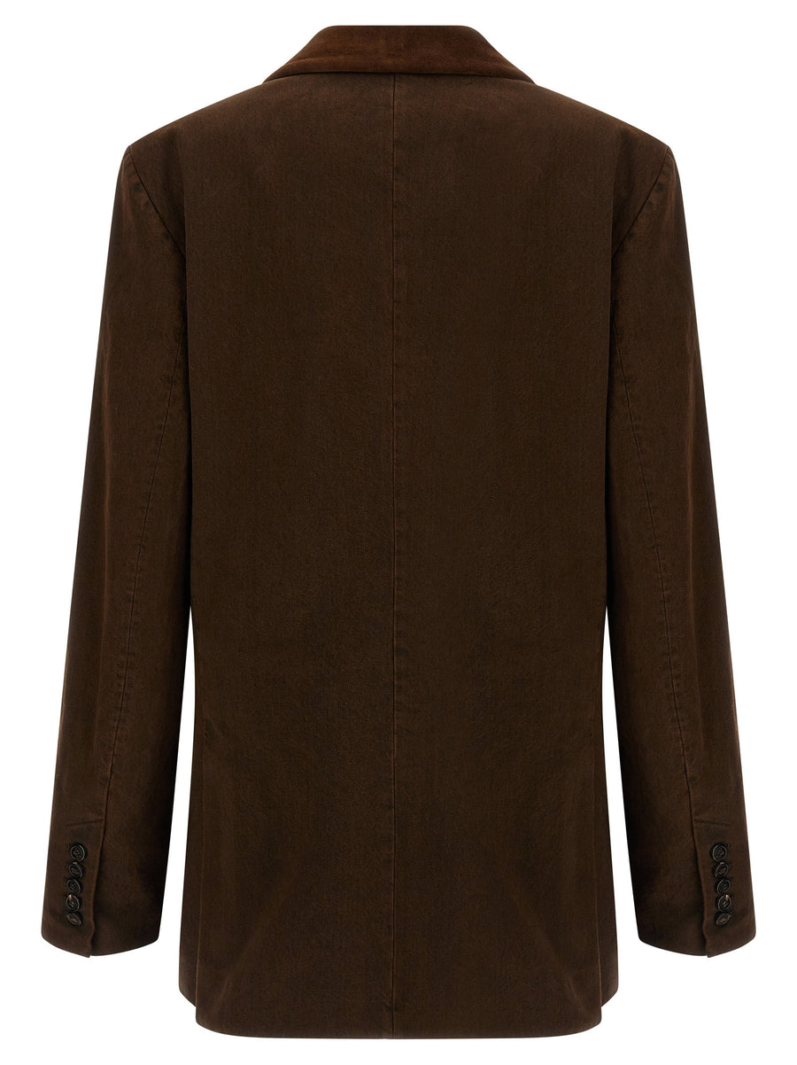 Dries Van Noten Befya Blazer For Women Double Breasted Stonewashed Cotton Denim With Velvet Lapel Luxurious Versatile
