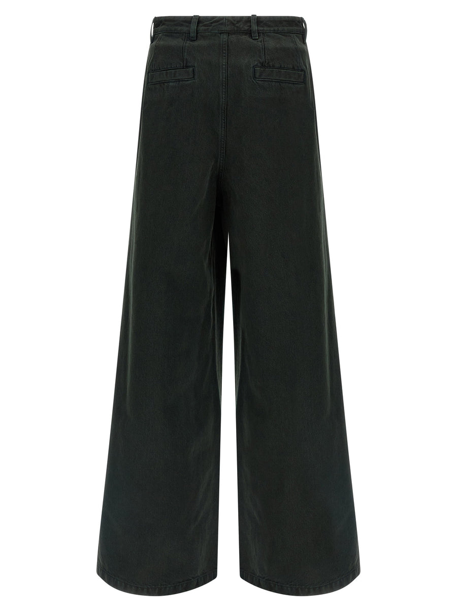 Dries Van Noten Velvet Insert Jeans For Women With Velvet Detail In Green Premium Garment Dyed 100 Percent Cotton Denim