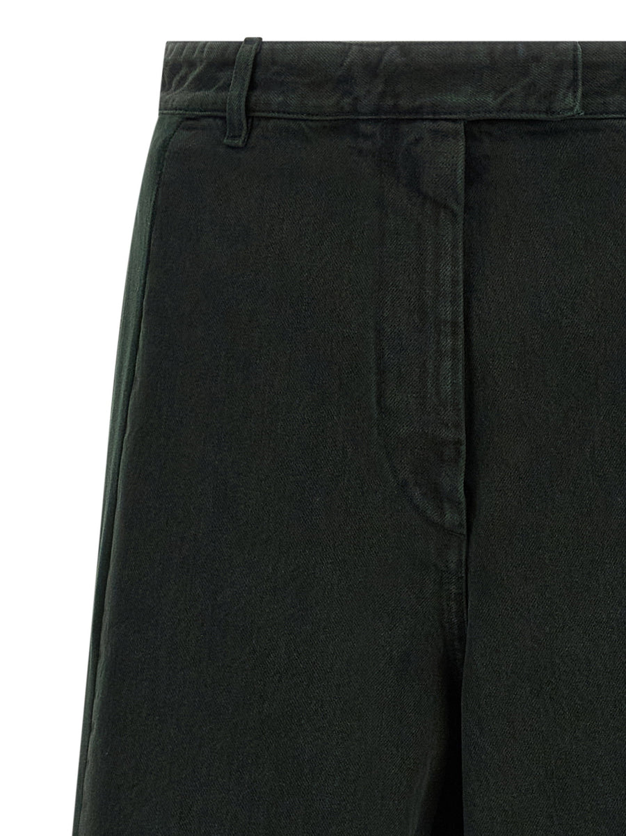 Dries Van Noten Velvet Insert Jeans For Women With Velvet Detail In Green Premium Garment Dyed 100 Percent Cotton Denim