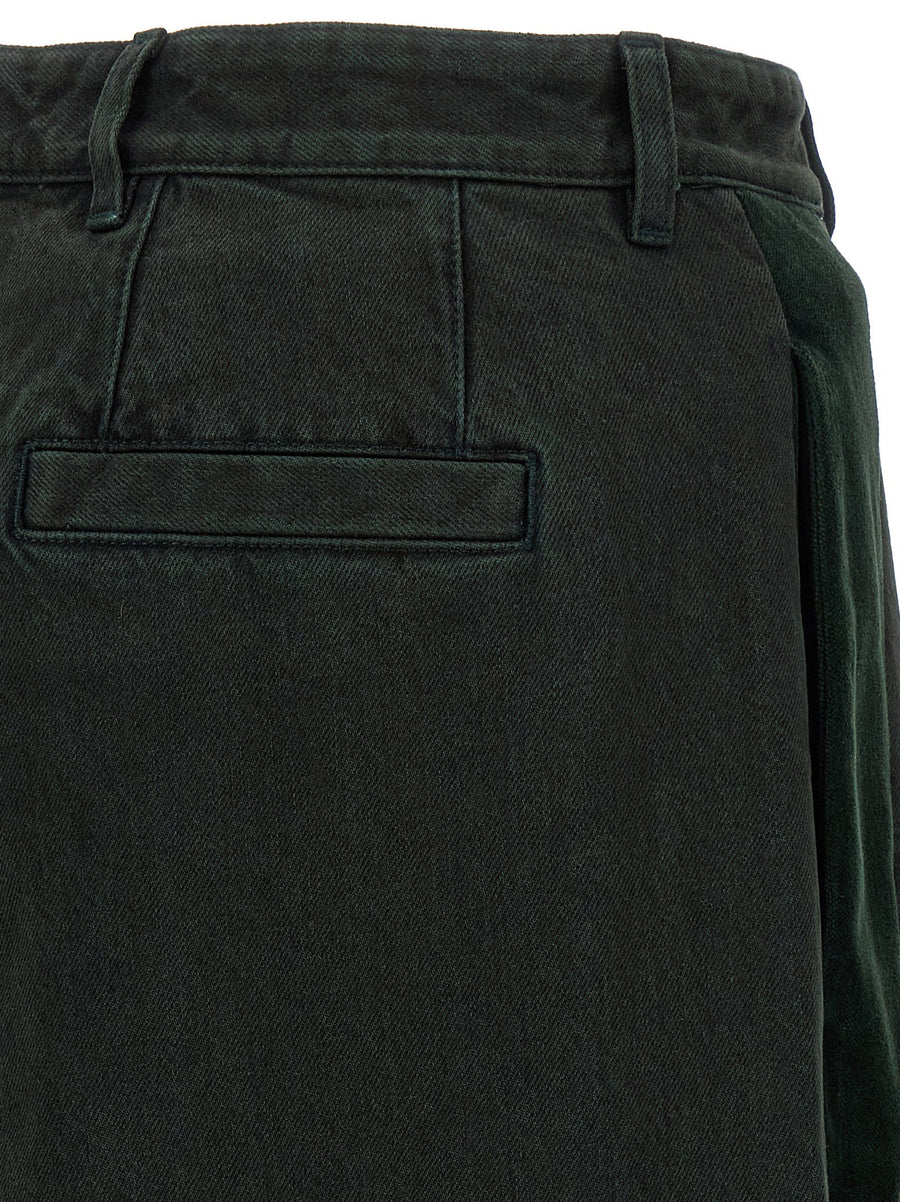Dries Van Noten Velvet Insert Jeans For Women With Velvet Detail In Green Premium Garment Dyed 100 Percent Cotton Denim