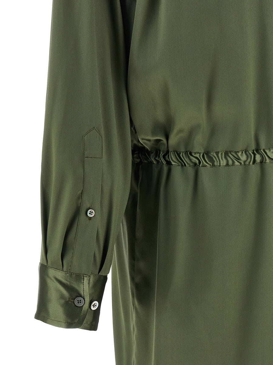 Dries Van Noten Dinidia Dress Silk Satin Green With Adjustable Waist Tailored Fit For Women