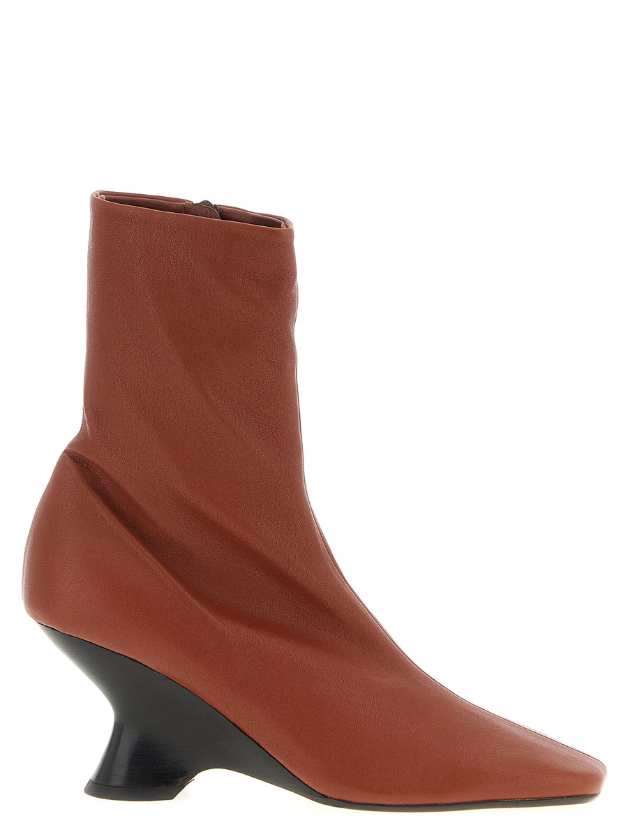 Dries Van Noten WL Ankle Boots Brown Calfskin Leather For Women With Side Zip And Wedge Heel