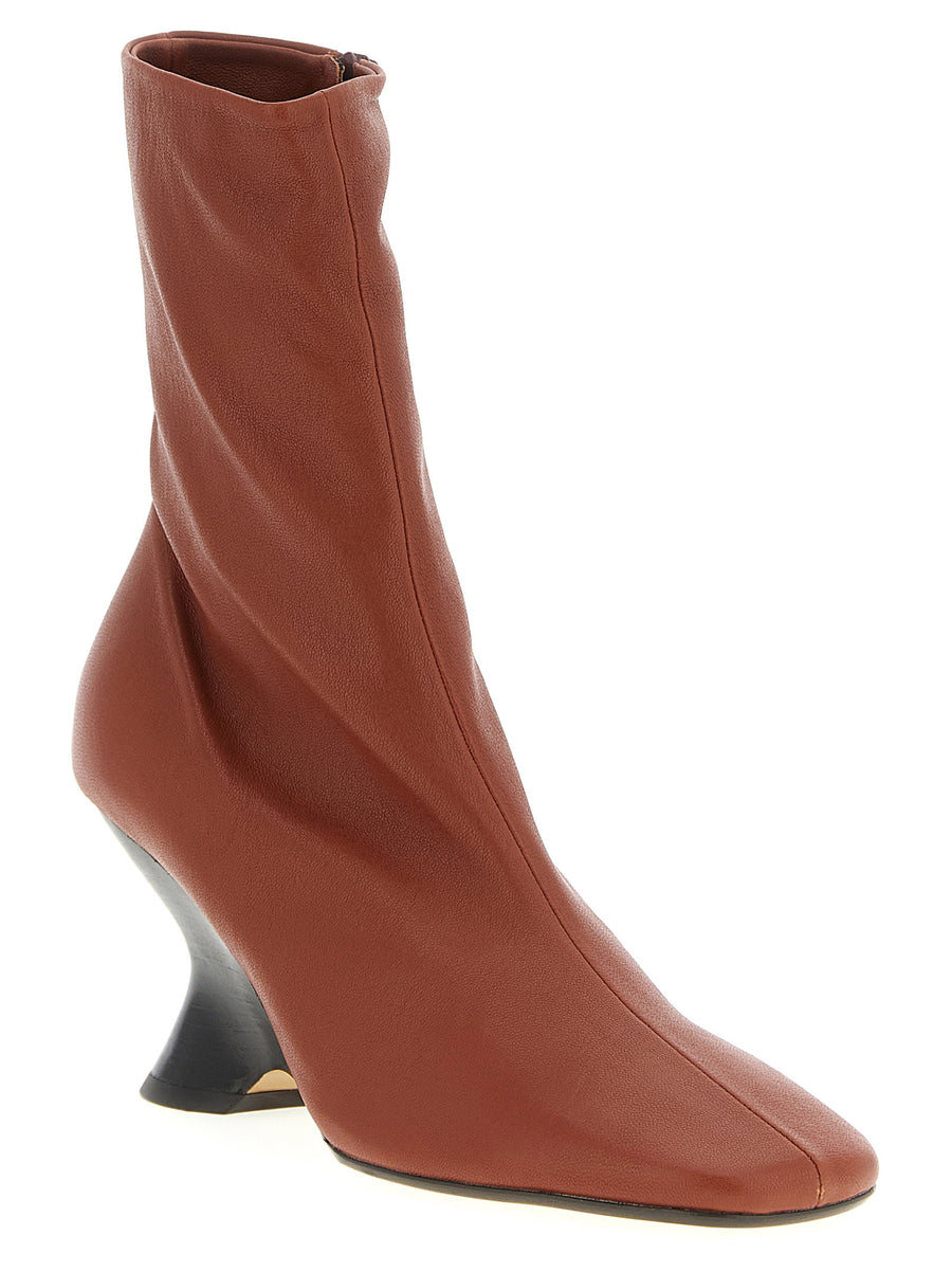Dries Van Noten WL Ankle Boots Brown Calfskin Leather For Women With Side Zip And Wedge Heel