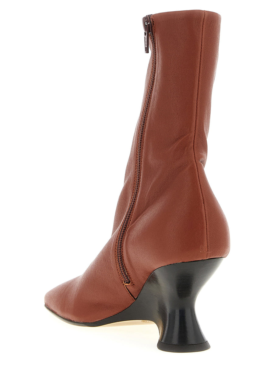 Dries Van Noten WL Ankle Boots Brown Calfskin Leather For Women With Side Zip And Wedge Heel