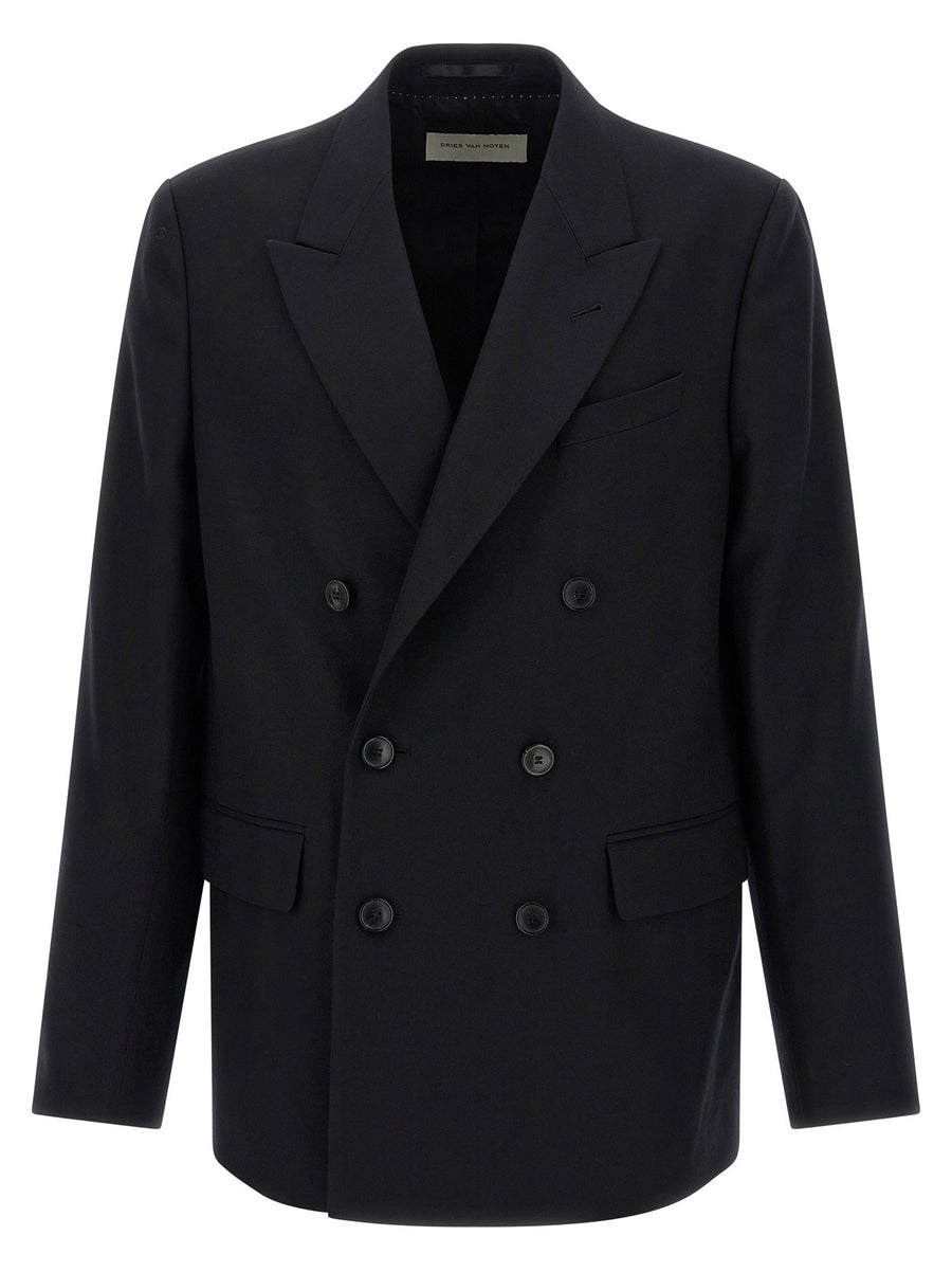 Dries Van Noten Buforden Double Breasted Wool Blazer In Black For Men With Peak Lapels And Timeless Tailoring