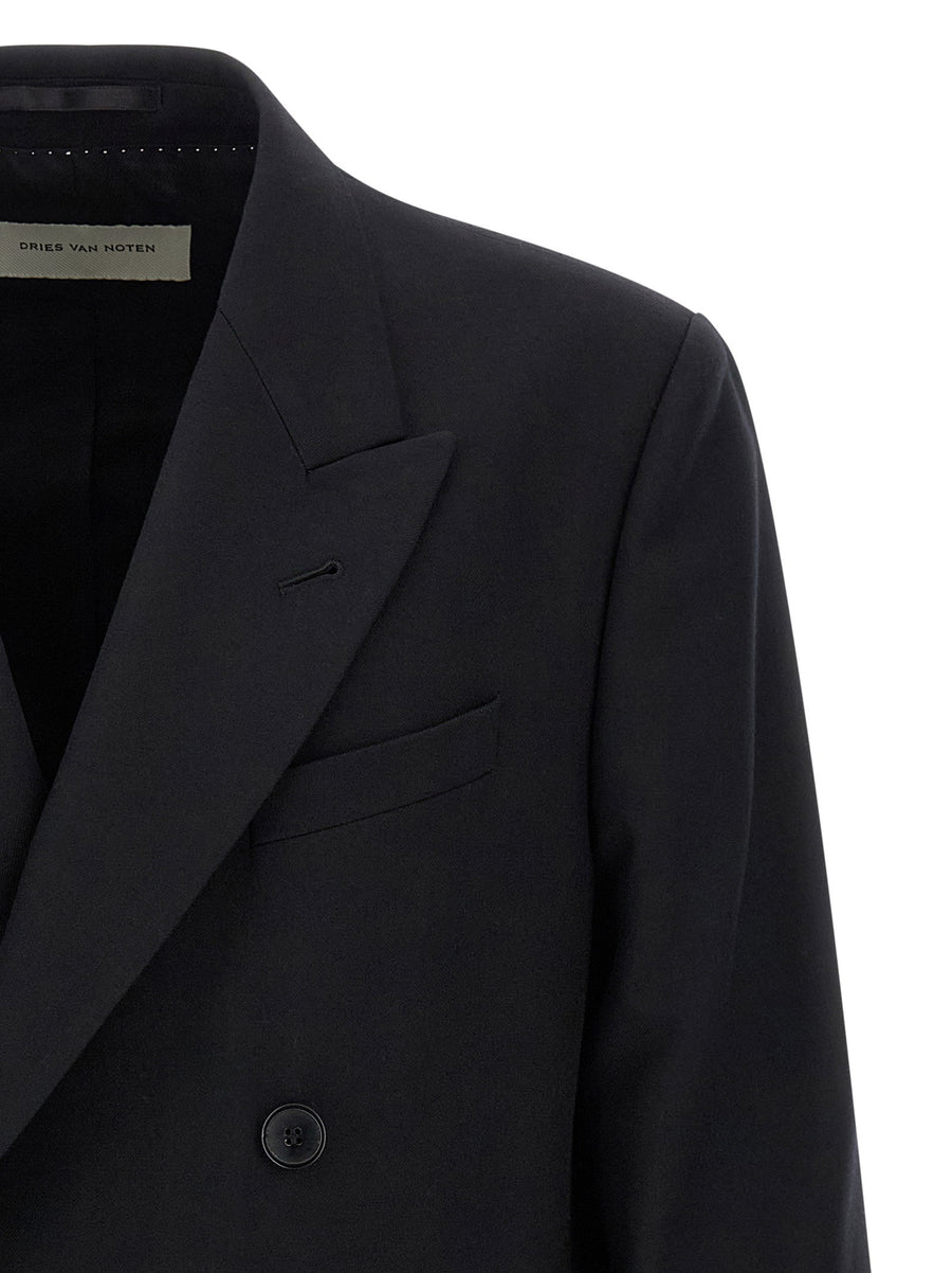 Dries Van Noten Buforden Double Breasted Wool Blazer In Black For Men With Peak Lapels And Timeless Tailoring