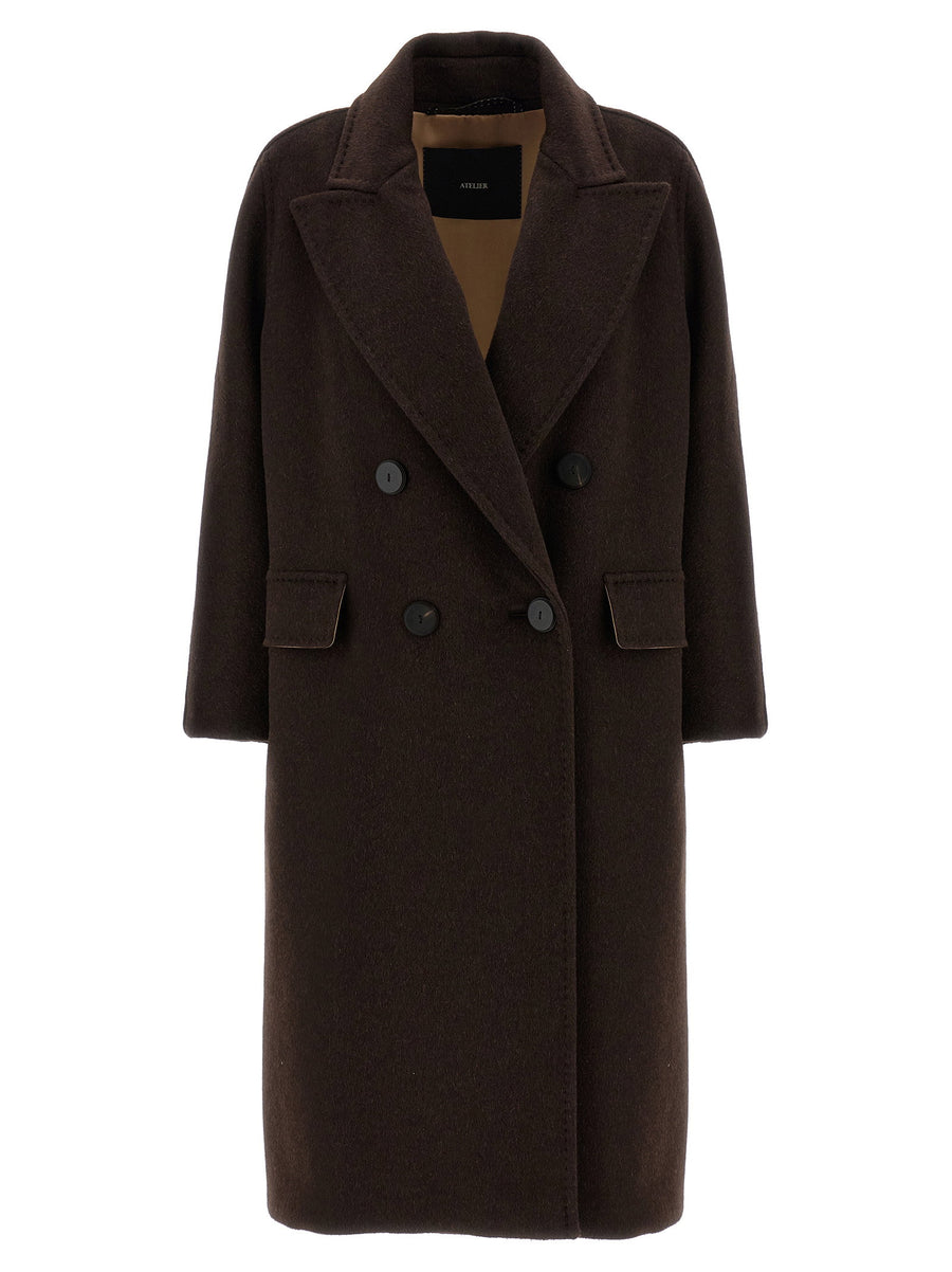 Max Mara Angus Coat Double Breasted Cashmere Alpaca Wool Blend Leather Collar