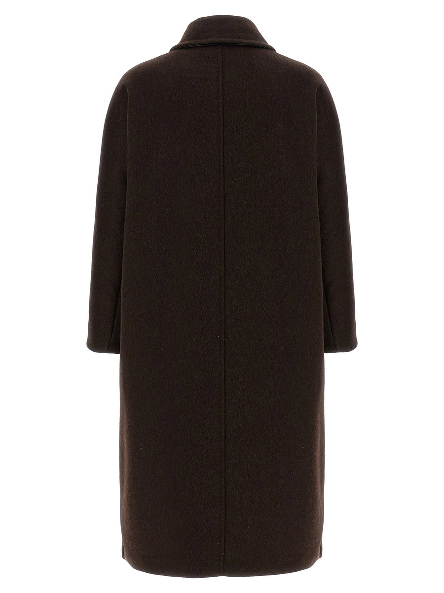 Max Mara Angus Coat Double Breasted Cashmere Alpaca Wool Blend Leather Collar