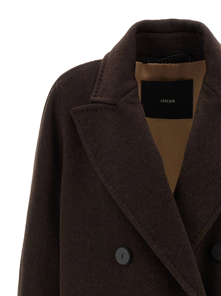 Max Mara Angus Coat Double Breasted Cashmere Alpaca Wool Blend Leather Collar