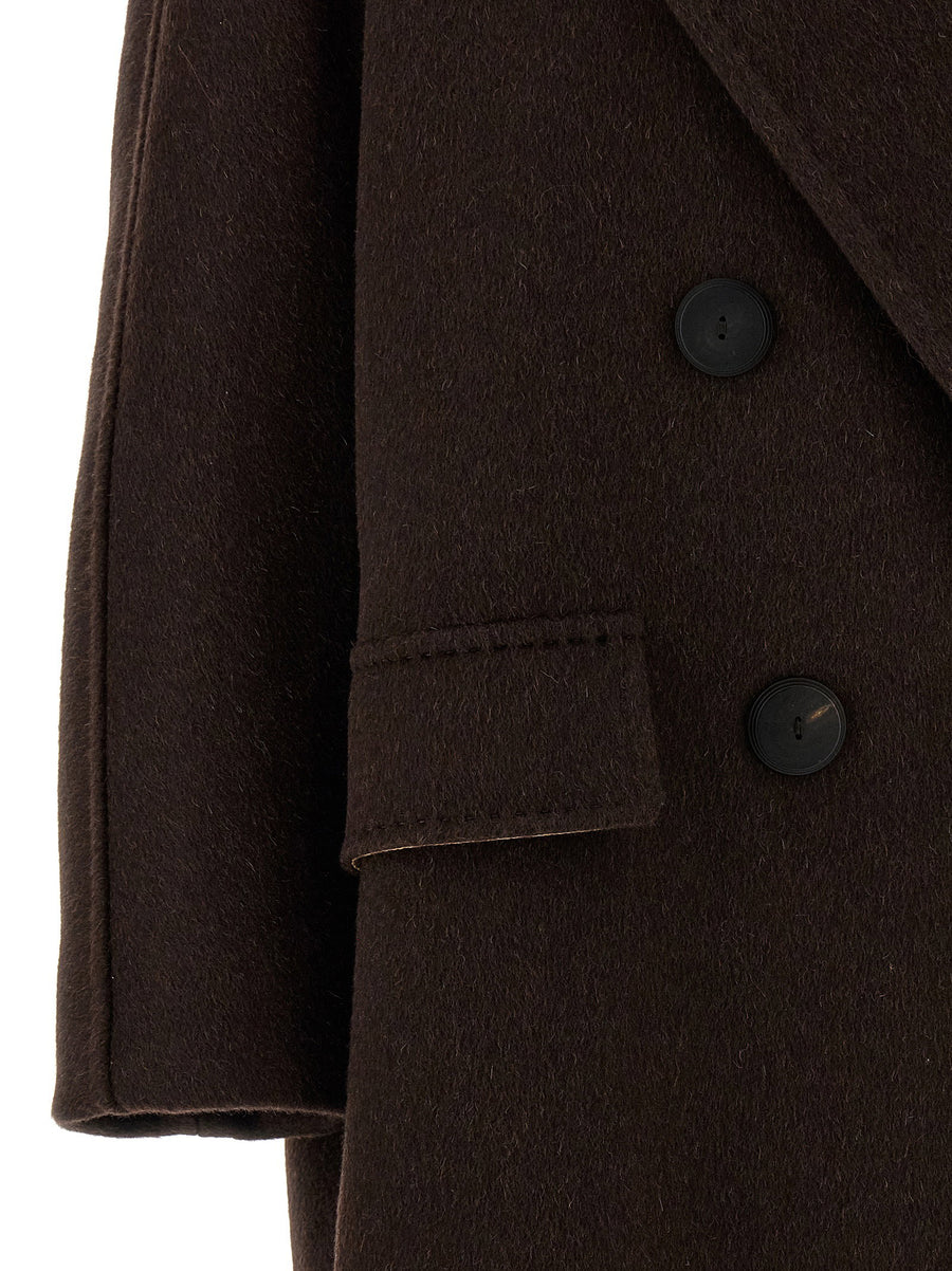 Max Mara Angus Coat Double Breasted Cashmere Alpaca Wool Blend Leather Collar