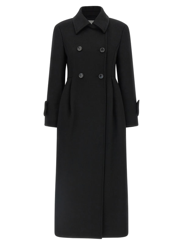 Max Mara Beati1234 Camel Wool Long Coat Black Double Breasted