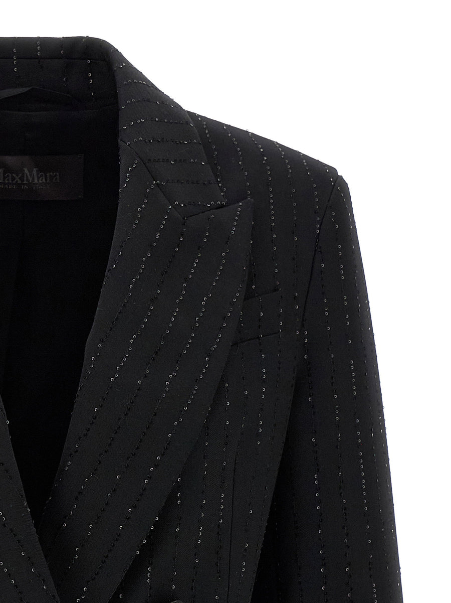 Max Mara Appia Blazer Double Breasted Wool With Subtle Micro Sequins For Modern Women Effortless Office To Evening