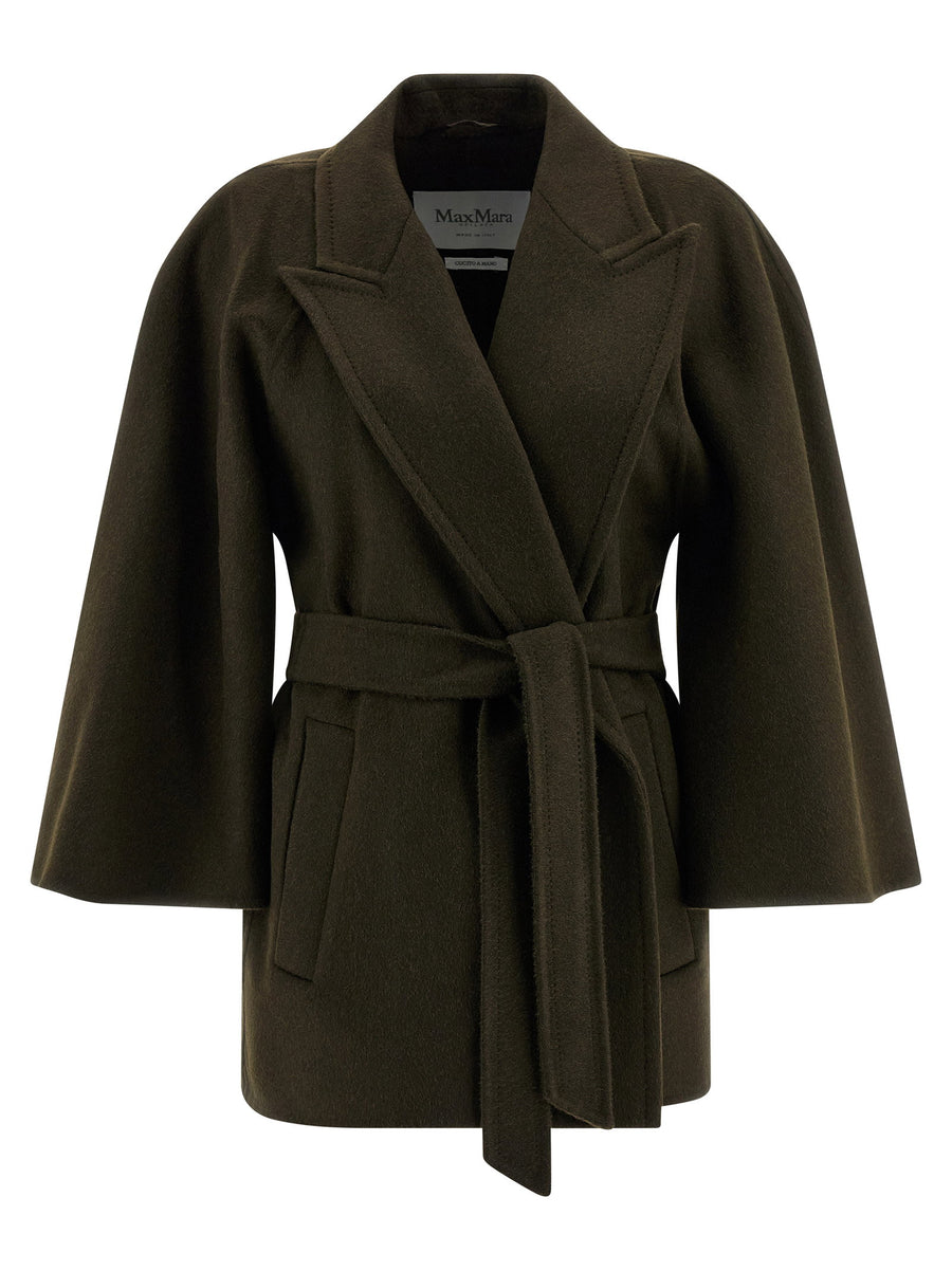 Max Mara Verna Green Camel Wool Coat Double Breasted Robe Style