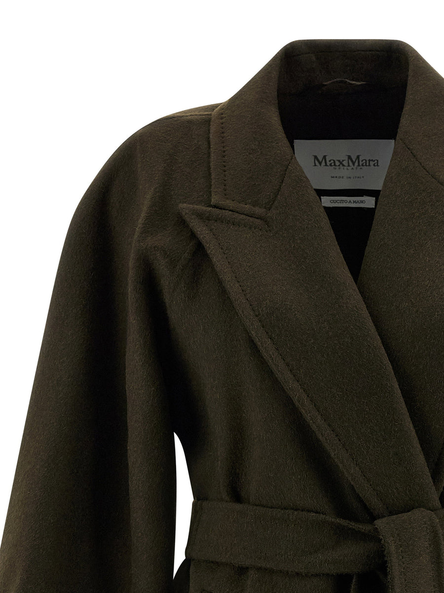 Max Mara Verna Green Camel Wool Coat Double Breasted Robe Style