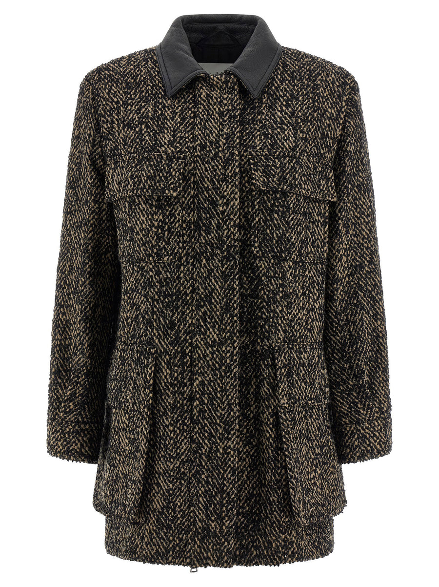 Max Mara Angio12334 Multicolor Wool Tweed Jacket With Leather Collar For Women Structured Fall Winter Essential