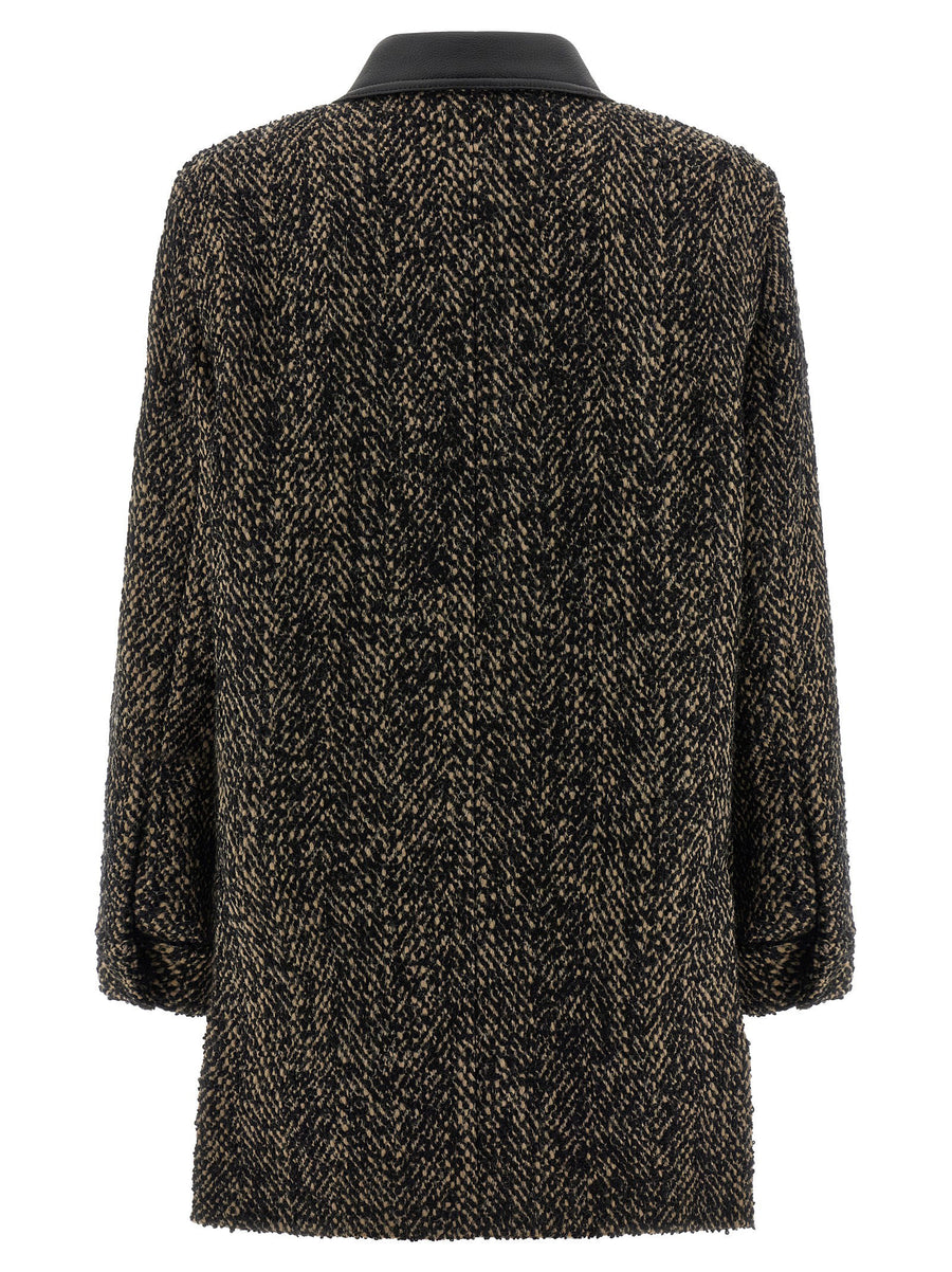Max Mara Angio12334 Multicolor Wool Tweed Jacket With Leather Collar For Women Structured Fall Winter Essential
