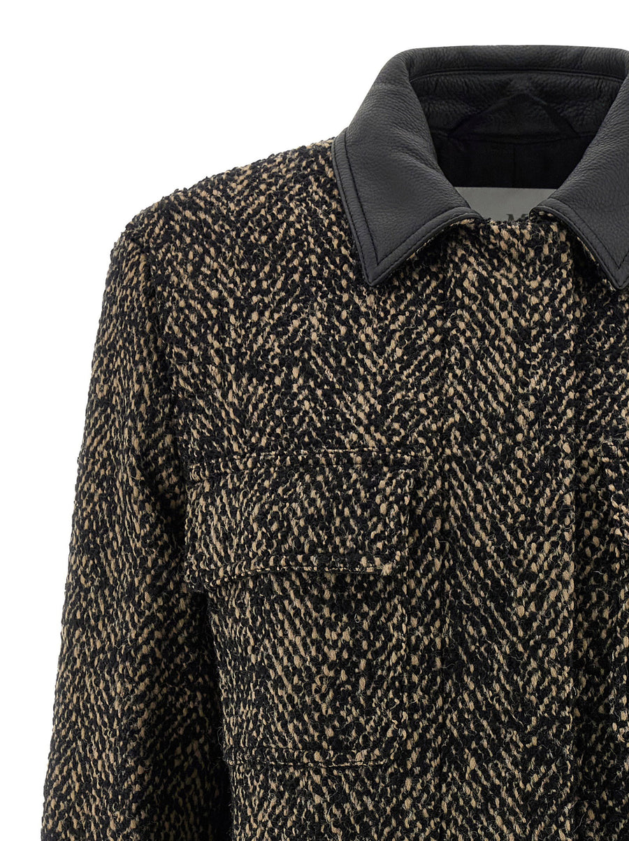 Max Mara Angio12334 Multicolor Wool Tweed Jacket With Leather Collar For Women Structured Fall Winter Essential
