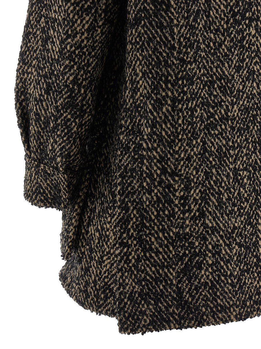 Max Mara Angio12334 Multicolor Wool Tweed Jacket With Leather Collar For Women Structured Fall Winter Essential