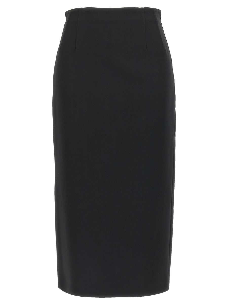 Max Mara Pece Longuette Viscose Midi Skirt With Satin Side Inserts Black