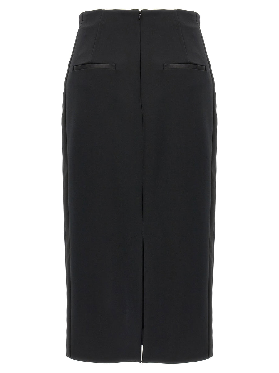 Max Mara Pece Longuette Viscose Midi Skirt With Satin Side Inserts Black