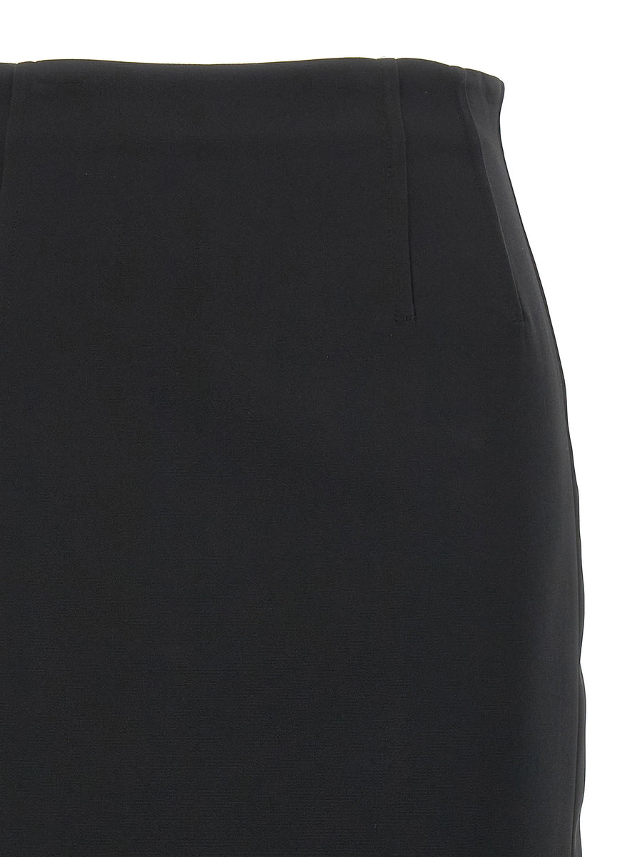 Max Mara Pece Longuette Viscose Midi Skirt With Satin Side Inserts Black