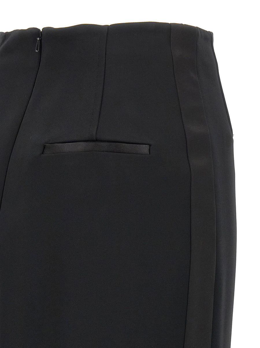 Max Mara Pece Longuette Viscose Midi Skirt With Satin Side Inserts Black