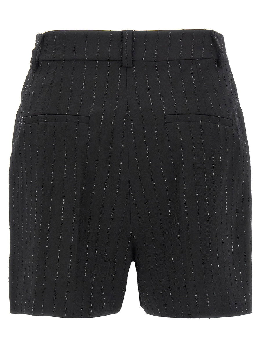 Max Mara Siberia Wool Shorts For Women Tailored Black Virgin Wool With Subtle Sequin Pinstripe