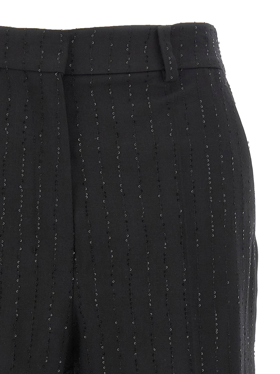Max Mara Siberia Wool Shorts For Women Tailored Black Virgin Wool With Subtle Sequin Pinstripe