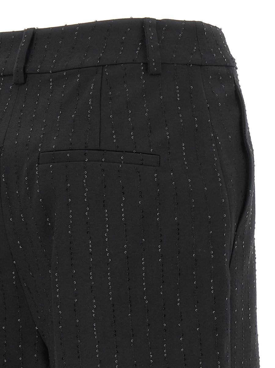 Max Mara Siberia Wool Shorts For Women Tailored Black Virgin Wool With Subtle Sequin Pinstripe