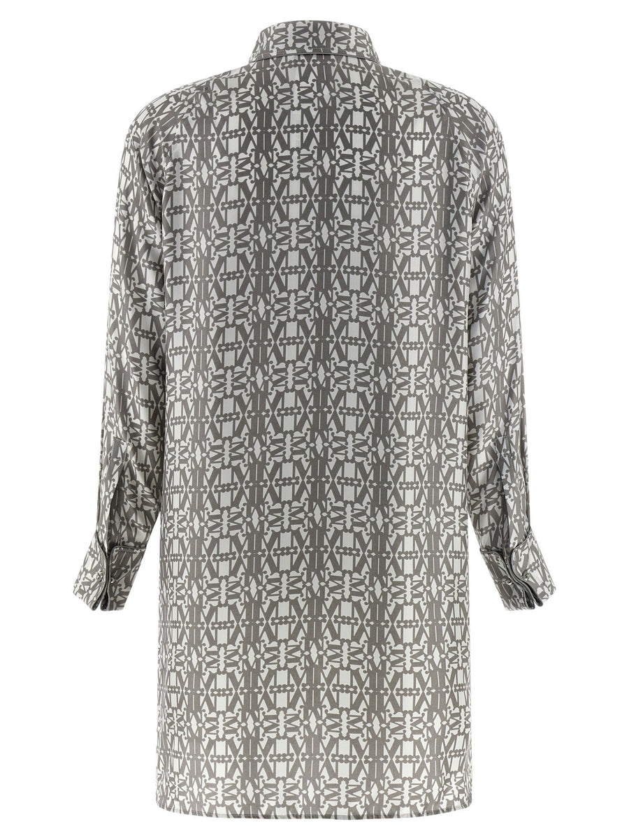 Luxurious Max Mara Grembo Silk Dress Monogram Print Chemisier With Front Button Closure For Women Asymmetrical Hem