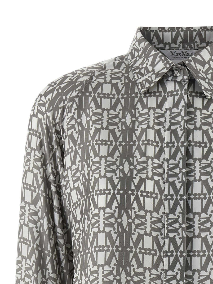 Luxurious Max Mara Grembo Silk Dress Monogram Print Chemisier With Front Button Closure For Women Asymmetrical Hem