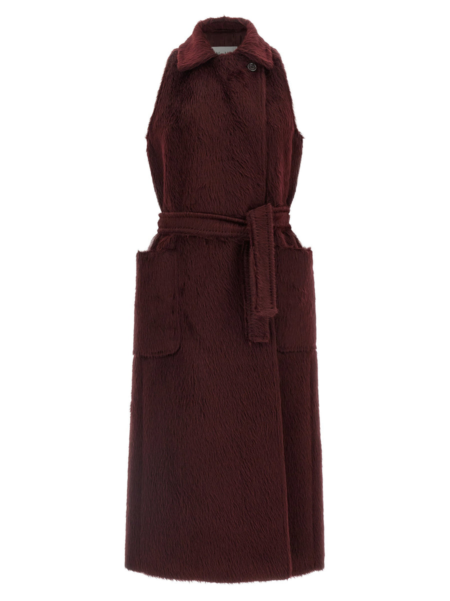 Max Mara Abbozzi Bordeaux Alpaca Wool Sleeveless Robe Coat With Removable Belt
