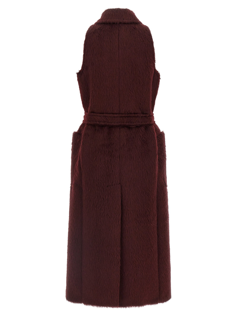 Max Mara Abbozzi Bordeaux Alpaca Wool Sleeveless Robe Coat With Removable Belt