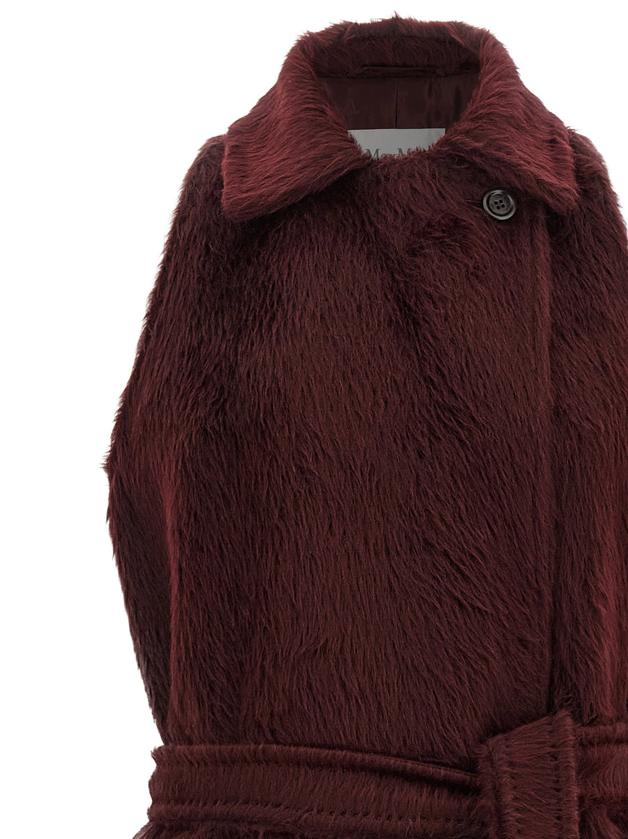 Max Mara Abbozzi Bordeaux Alpaca Wool Sleeveless Robe Coat With Removable Belt