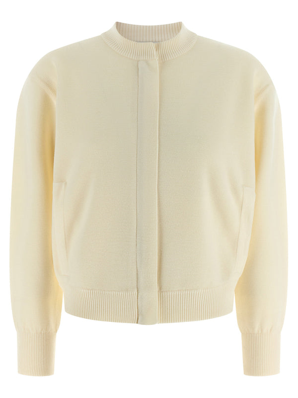Max Mara Pelago Cardigan Luxury White Virgin Wool Knit For Women With Front Zip Premium
