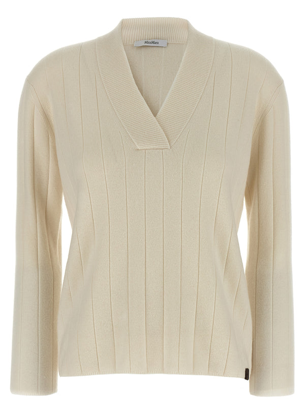 Max Mara Arten Cashmere Sweater For Women Luxurious Crossed V Neck With Logo Patch And Ribbed Knit